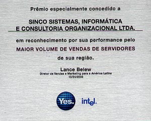 Premio Intel de MAIOR VOLUME DE VENDAS DE SERVIDORES
